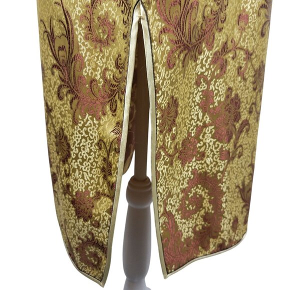 Modern Cheongsam Traditional Gold Brown Embroidery Floral Swirl Dress Korean 38 - Picture 14 of 16